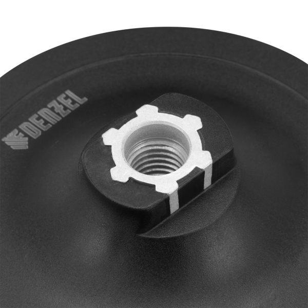 Тарелка опорная для дрели и УШМ DENZEL с липучкой, 125 мм, стандартная, с адаптером c М14 на d8