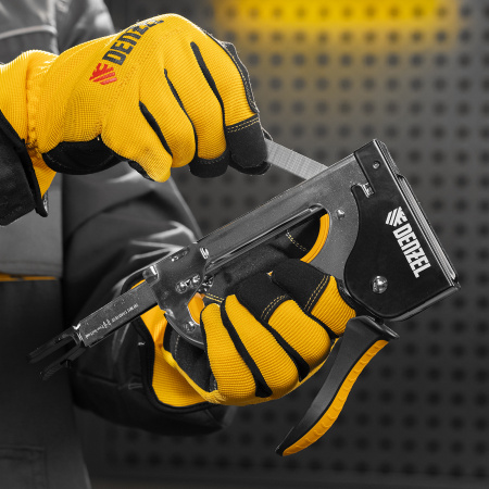 Степлер DENZEL скобы в комплекте, плавная регулировка удара, 2К рукоятка, тип 53, 4-14 мм