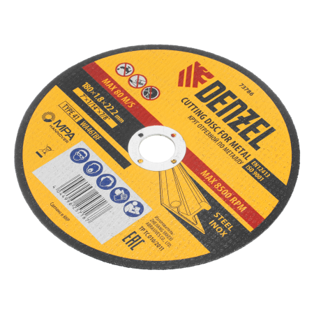 Круг отрезной по металлу DENZEL, 180 х 1,8 х 22,2 мм, WA46TBF