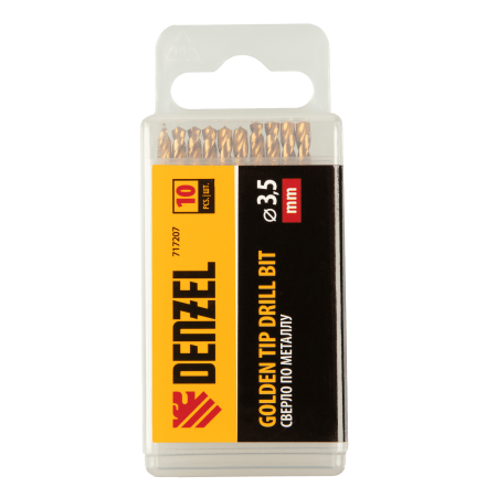 Сверло по металлу DENZEL 3,5 мм, HSS-Tin, Golden Tip, 10 шт.