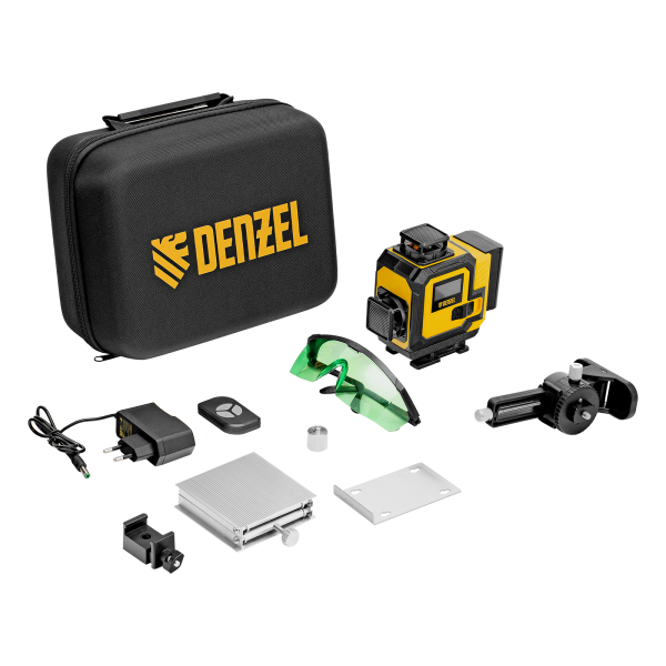 Лазерный уровень мультипризменный DENZEL DLV-360-4C, 30 м, зеленый луч, Li-Ion 2,4 Aч, кейс