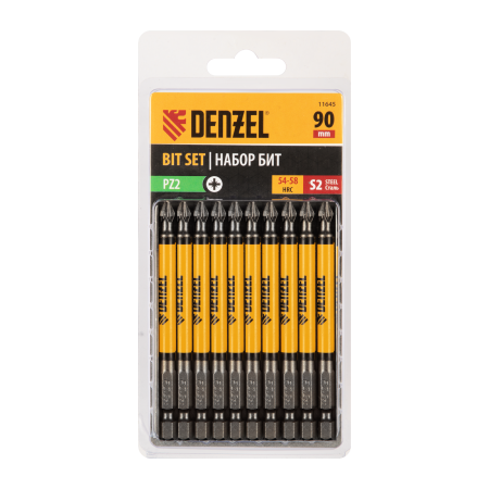 Бита DENZEL PZ2х90, сталь S2, цилиндр., 10 шт. Е 6,3