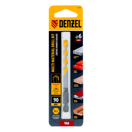 Сверло универсальное DENZEL, Multi cut, 6 мм
