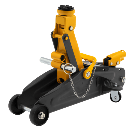 Домкрат гидравлический DENZEL подкатной с фиксатором, 2 т, 130-330 мм, в кейсе