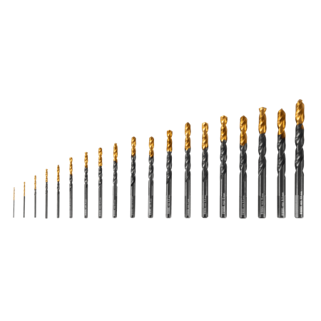 Набор сверл по металлу DENZEL 1-10 мм, HSS-Tin, Golden Tip, 19 шт