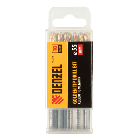 Сверло по металлу DENZEL 5,5 мм, HSS-Tin, Golden Tip, 10 шт.