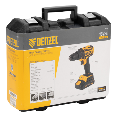 Дрель-шуруповерт аккумуляторная, бесщет. DENZEL BLDL-18-02 Li-Ion, 18 В