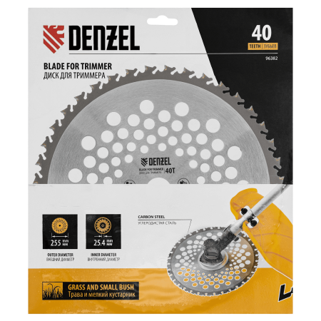 Диск для триммера DENZEL 255 х 25,4 40 зубов, Anti-Kick