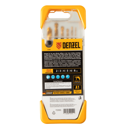 Набор сверл по металлу DENZEL 2-3-4-5-6-8 мм, HSS-Tin, Golden Tip, 6 шт