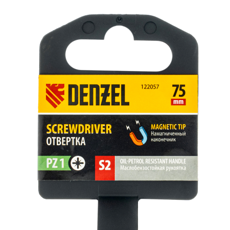 Отвертка DENZEL PZ1x75 мм, S2, 3к рукоятка