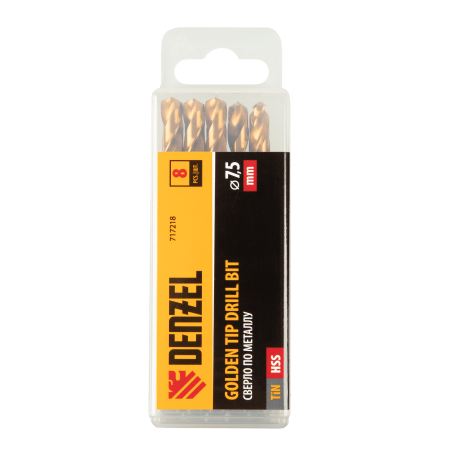 Сверло по металлу DENZEL 7,5 мм, HSS-Tin, Golden Tip, 8 шт.