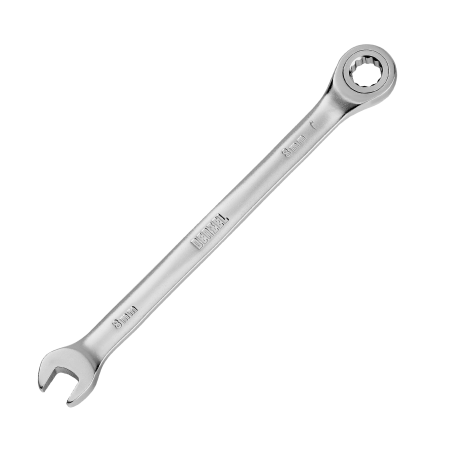 Ключ комбинированный трещоточный DENZEL, 8 мм, CrV, матовый хром