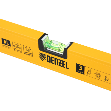 Уровень алюминиевый DENZEL магнит., фрезерованный, 3 глазка (1 зеркал.), 0,5 мм/м, 1200 мм