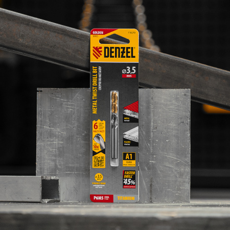 Сверло спиральное по металлу DENZEL 3,5 x 70 мм, Р6М5, Golden Tip, многогранная заточка, 2шт.
