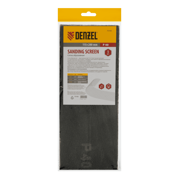 Сетка абразивная DENZEL 75165, P40, 115 x 280 мм, 5 шт.