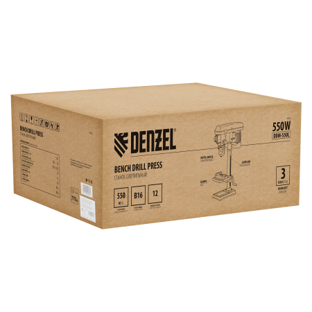 Станок сверлильный DENZEL DDM-550L, 550 Вт, 16 мм, 12 ск., лазер, настольный