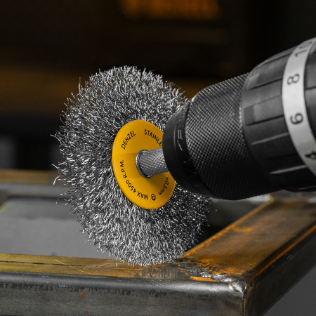 Набор щеток для дрели DENZEL, 5 Плоских 25-38-50-63-75 мм, шпилька, нерж. вит. проволока