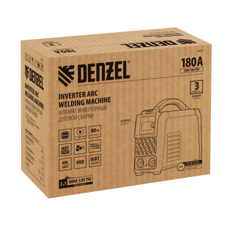 Аппарат инвертор. дуговой сварки DENZEL SDM-180 Top, 180 А, ПВ 80%