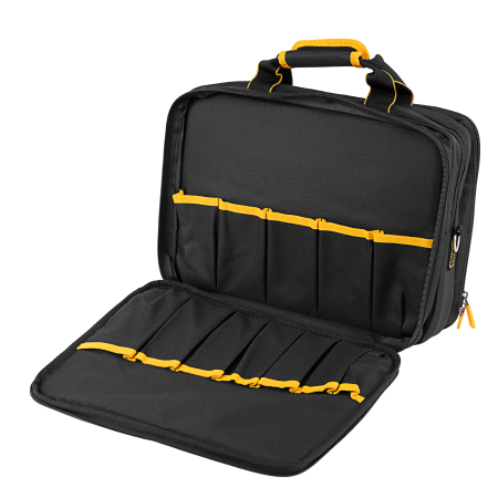 Сумка для инструмента DENZEL 400х170х300 мм, 3 отделения, 28 карманов, наплечный ремень