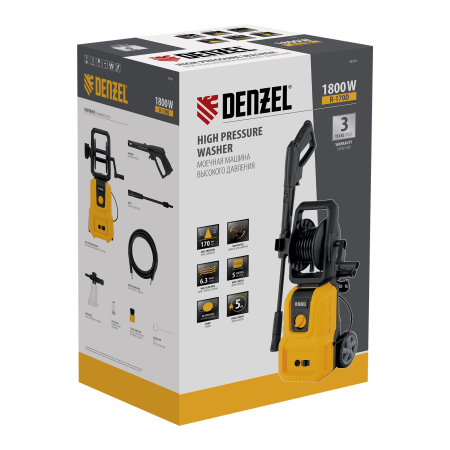 Моечная машина высокого давления DENZEL R-170D, 1800 Вт, 170 бар, 380 л/ч, с барабаном