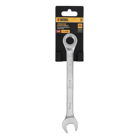 Ключ комбинированный трещоточный DENZEL, 18 мм, CrV, матовый хром