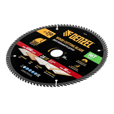 Пильный диск по дереву DENZEL ф250 х 30 мм, 96 зубьев