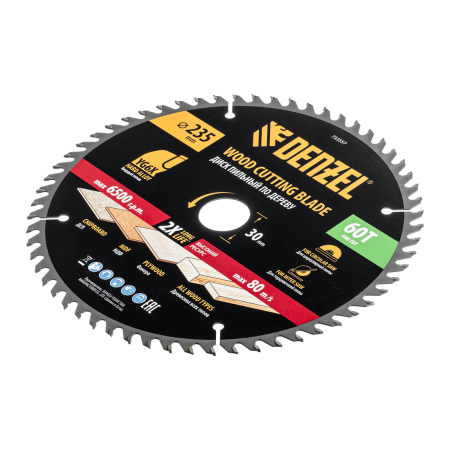 Пильный диск по дереву DENZEL ф235 х 30 мм, 60 зубьев