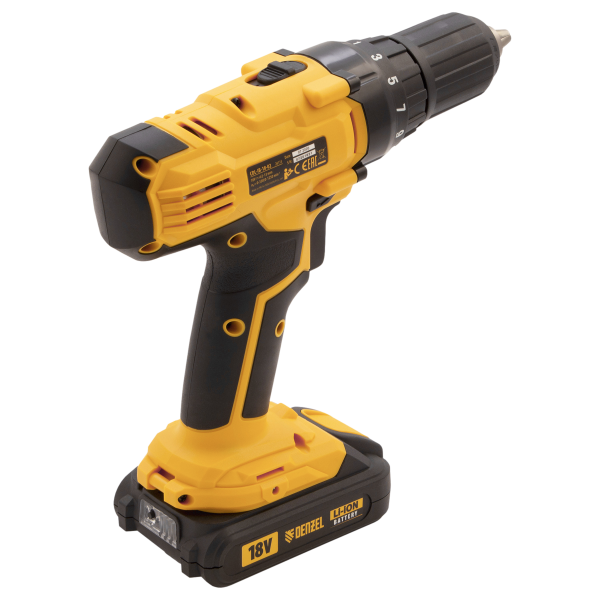 Аккумуляторная дрель-шуруповерт DENZEL CDL-IB-18-02, 18 В, Li-Ion, 2 x 1.5 Ач
