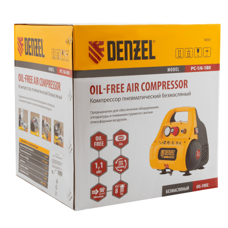 Компрессор воздушный DENZEL РС 1/6-180, 1.1 кВт, 180 л/мин, 6 л