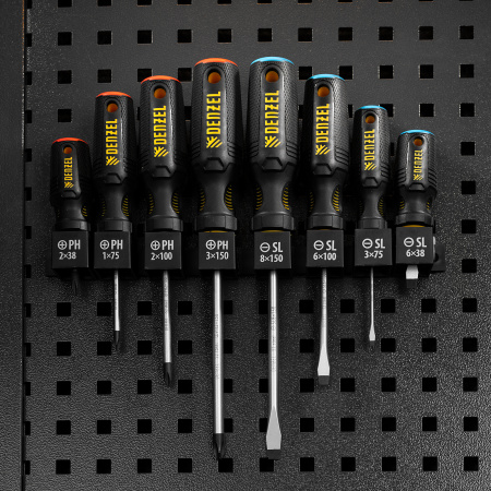 Набор отверток на полке DENZEL 8 шт., PH+SL, S2, 3к рукоятка