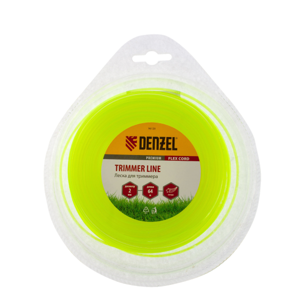 Леска для триммера DENZEL Flex Сord 96120, 2 мм x 64 м, звезда, блистер