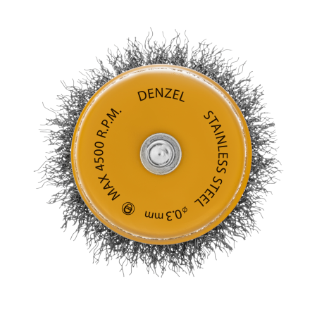 Щетка для дрели DENZEL, 65 мм, Чашка, со шпилькой , нержавеющая витая проволока