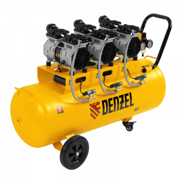 Компрессор безмасляный, малошумный DENZEL DLS 1800/100,1800 Вт, 3x600, 100 л, 345 л/мин