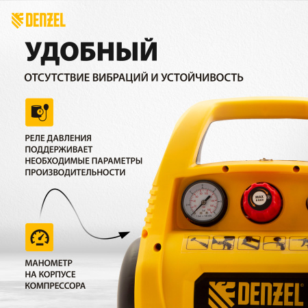 Компрессор воздушный DENZEL РС 1/6-180, 1.1 кВт, 180 л/мин, 6 л