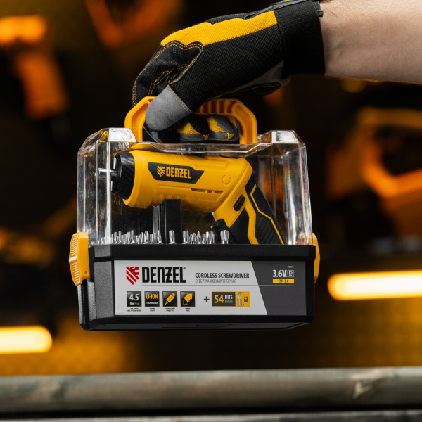 Отвертка аккумуляторная DENZEL CSH-3.6, 54 биты, Li-Ion, 3,6 В