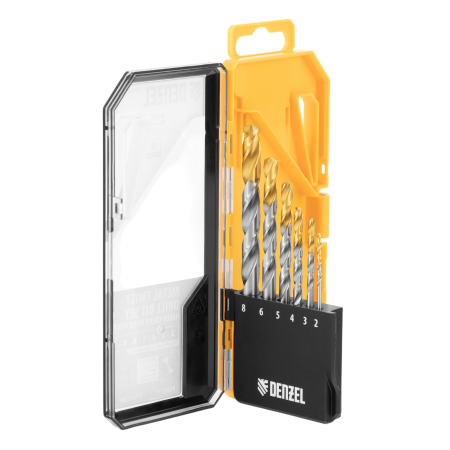 Набор сверл по металлу DENZEL, 2-8 мм, Р6М5-TiN, Golden Tip, 6 шт