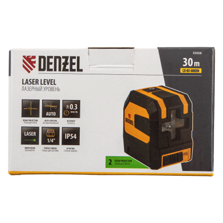 Лазерный уровень DENZEL LX 03 Green, 30 м, 520 нм, резьба 1/4 дюйм