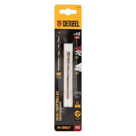 Сверло по металлу DENZEL 4,8 мм, HSS Co-8%