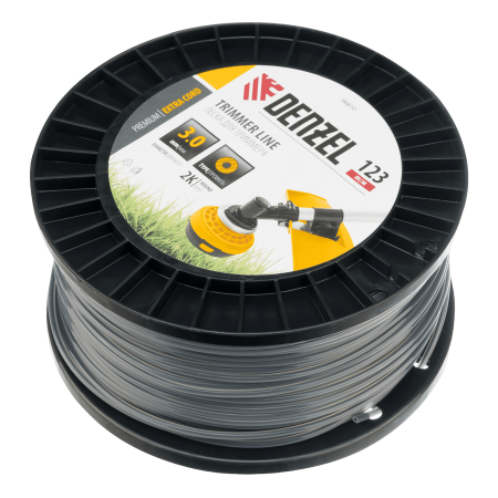 Леска для триммера DENZEL двухкомпонентная круглая, 3,0мм х 123м, на DIN катушке EXTRA CORD