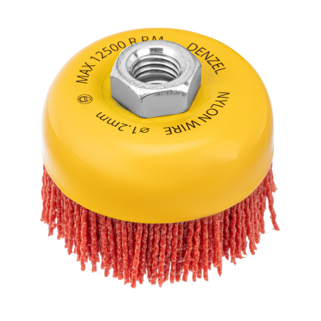 Щетка для УШМ DENZEL, 75 мм, Чашка, нейлоновая щетина, М14