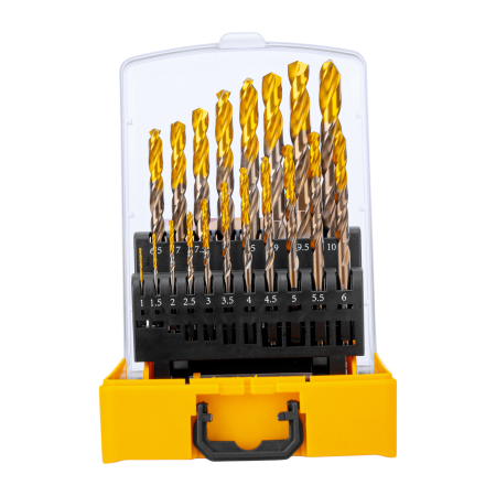 Набор сверл по металлу DENZEL, 1-10 мм, Р6М5К8-TiN, Golden Tip, 19 шт
