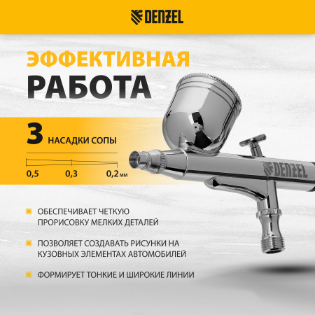 Аэрограф с верхним бачком DENZEL AB1, 0.2/0.3/0.5 мм, 7 мл, 9 л/мин