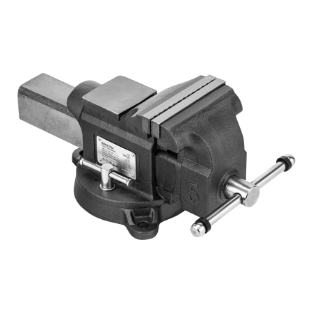 Тиски слесарные DENZEL BVH-125, 125 мм, поворотные, стальная направляющая, с наковальней