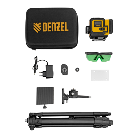 Лазерный уровень мультипризменный DENZEL DLV-360-3T, 30 м, зеленый луч, Li-Ion 2,4 Aч, штатив Лазерный уровень мультипризменный DENZEL DLV-360-3T, 30 м, зеленый луч, Li-Ion 2,4 Aч, штатив