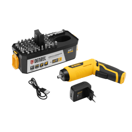 Отвертка аккумуляторная DENZEL CSH-3.6, 54 биты, Li-Ion, 3,6 В