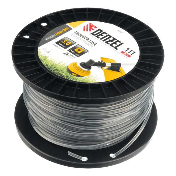 Леска для триммера DENZEL двухкомпонентная квадрат, 3,0мм х 111м, на DIN катушке EXTRA CORD