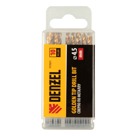 Сверло по металлу DENZEL 4,5 мм, HSS-Tin, Golden Tip, 10 шт.