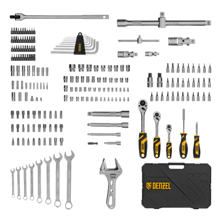Набор инструментов DENZEL 1/2", 1/4", 3/8", CrV, S2, пластиковый кейс, 216 предметов