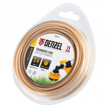 Леска для триммера DENZEL армированная алюминием круглая, 2,4мм х 15м, блистер ALUFLEX