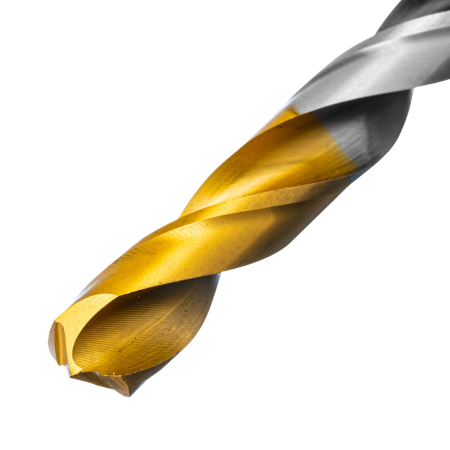 Сверло спиральное по металлу DENZEL 10 x 133 мм, Р6М5, Golden Tip, многогранная заточка